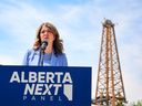 Alberta Premier Danielle Smith announces the members of the Alberta Next Panel at Heritage Park in Calgary on Tuesday, June 24.