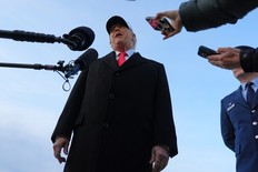 U.S. President Donald Trump speaks with reporters at Joint Base Andrews, Tuesday, Jan. 13, 2026, in Joint Base Andrews, Md.