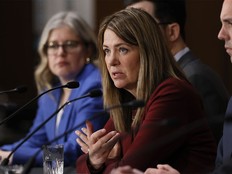 Alberta Premier Danielle Smith takes part in a press conference following a First Ministers Meeting in Ottawa, Ontario, on Jan. 29, 2026.