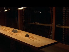 The 10,000-bottle cellar at the Pointe Restaurant in Tofino has a 20-foot-long yellow cedar table.