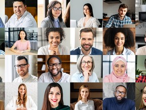 Online conference of diverse employees on the screen