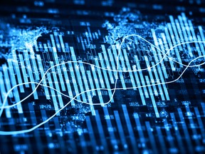 Digital data financial investment trends, Financial business diagram with charts and stock numbers showing profits and losses over time dynamically, Business and finance. 3d rendering