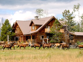 Horses graze in front of a ranch house. Siwash Lake Wilderness Resort in Thompson-Nicola, B.C., offers beginners and experts alike horsemanship experiences, including riding through 80,000 acres of remote wilderness with varying terrains.