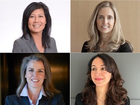 Clockwise, from left: Christine Poole at GlobeInvest Capital Management Inc., Claire Blessing at Gluskin Sheff, Leila Fiouzi at RBC PH&N Investment Counsel, and Kate Pal at Pal Insurance.