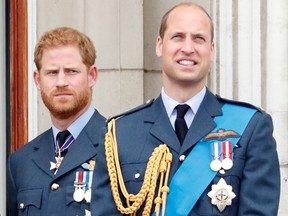 From left, Britain's Princes Harry and William at Buckingham Palace in London, England, on July 10, 2018, before family turmoil contributed to Prince Harry stepping away from his senior royal role.