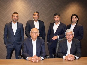 Two generations of SM2 Capital’s leaders – In front, from left: founders and board directors Shiraz Ali and Mohamed Ali. In back, from left: Jamil Ali, President and COO; Riz Bharmal, CFO; Naim Ali, CEO; and Hafiz Ali, Chairman and CIO.