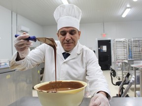 Syrian Chocolatier Isameddin Hadhad, the father of Peace by Chocolate founder Tareq Hadhad, creates chocolates.