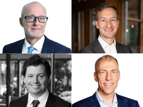 A collage of headshots - Clockwise, from top left: Jim Thorne at Wellington-Altus Private Wealth in Canada; Henrik Marx at Heraeus Precious Metals in Germany; Onno Rutten at Mackenzie Resource Team in Canada and Jon Mills at Morningstar in Australia.