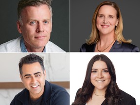 A collage of real estate agents - Clockwise, from left: George Niblock of Niblock Real Estate in Oakville, Ont.; Cailey Heaps of Heaps Estrin Real Estate Team in Toronto; Alex Hripko of John Hripko Real Estate Team in Calgary; Adil Dinani of Dinani Group, Royal Lepage West in Vancouver.