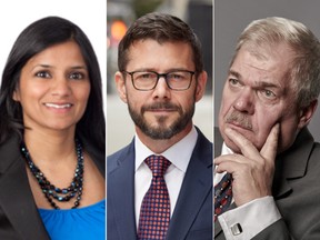 A photo collage, From left, Michelle Alphonso at Grant Thorton LLP; David Ford at Clark Wilson LLP; Mark Borkowski at Mercantile Mergers & Acquisitions Corp.