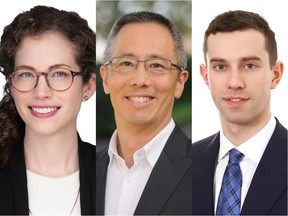 A photo collage of headshots. From left, Judith Charbonneau Kaplan at Wellington-Altus Private Wealth in Kelowna, B.C.; Michael Louie at D&H Group in Vancouver; Kris Rossignoli at Cardinal Point Wealth Management in Toronto.