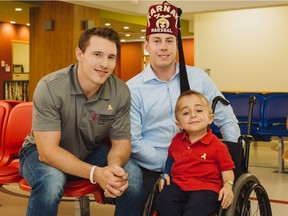 The Canadiens' Brendan Gallagher has been visiting with patients and families at Shriners Hospitals for Children — Canada and learning about the advanced orthopedic care available. During a recent visit, Gallagher worked with one of the hospital's patients, Kaleb, to film a public service announcement highlighting the hospital's commitment to caring for children with orthopedic conditions and bone and joint disorders. Here Gallagher poses with Shriner Devon Millar and Kaleb.