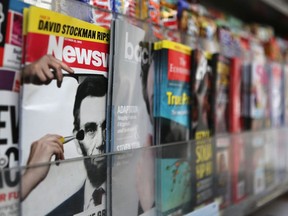 Magazines sit for sale at a news stand on October 18, 2012 in New York City.