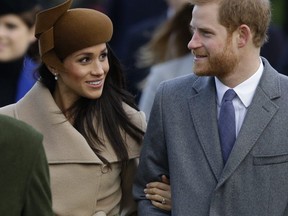 Prince Harry and his fiancee Meghan Markle are shown arriving at the traditional Christmas Day service, at St. Mary Magdalene Church in Sandringham, England, on Dec. 25, 2017.