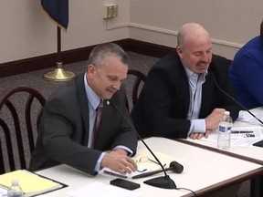 In this screenshot, Pennsylvania state Rep. Daryl Metcalfe sits next to Democratic Rep. Matt Bradford during a council meeting.