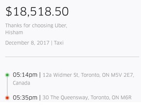 Screenshot on Bunz Helping Zone of a very expensive Uber ride on Dec. 8, 2017.