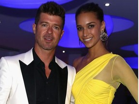 Robin Thicke and April Love Geary attend the De Grisogono party during the 68th annual Cannes Film Festival on May 19, 2015 in Cap d'Antibes, France.