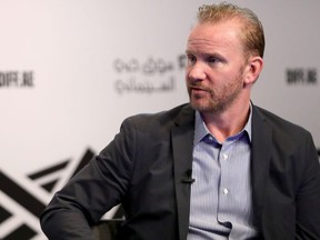 Director Morgan Spurlock speaks on stage during an In Conversation on day six of the 14th annual Dubai International Film Festival held at the Madinat Jumeriah Complex on December 11, 2017 in Dubai, United Arab Emirates.