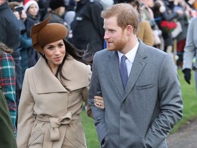 Meghan Markle and Prince Harry attend Christmas Day Church service at Church of St Mary Magdalene on December 25, 2017 in King's Lynn, England.