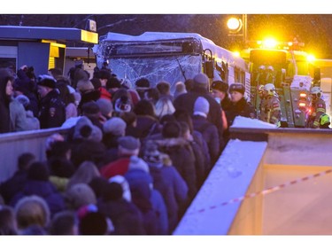 A view of the site where a city bus plowed into a pedestrian underpass in western Moscow on Dec. 25, 2017. (VASILY MAXIMOV/AFP/Getty Images)