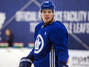 Auston Matthews during a Toronto Maple Leafs practice at the MasterCard Centre on Dec. 18, 2017