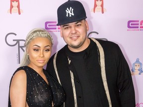 Rob Kardashian and Blac Chyna arrive at her Blac Chyna Birthday Celebration And Unveiling Of Her 'Chymoji' Emoji Collection at the Hard Rock Cafe on May 10, 2016 in Hollywood, California. (Greg Doherty/Getty Images)