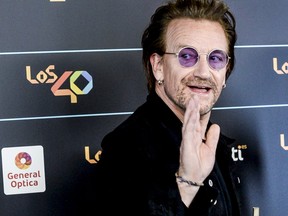 Bono of U2 attends the 40 Music Awards press room at WiZink Center on November 10, 2017 in Madrid.  (Carlos Alvarez/Getty Images)