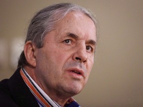 Former professional wrestler Bret Hart is shown at a news conference in Calgary on March 7, 2016. (Jeff McIntosh/The Canadian Press/Files)