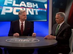 In this screenshot, former Oklahoma City mayor and member of the University of Oklahoma Board of Regents appears on the public affairs show Flash Point on KFOR-TV.