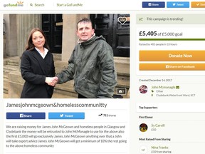 A GoFundMe page was set up for homeless man James John McGeown. It has raised £5,405 so far. (GoFundMe)