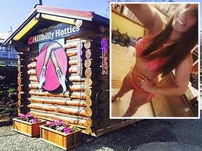 This July, 2016 photo provided by Jovanna Edge, who runs five Hillbilly Hotties stands, shows one of two Hillbilly Hotties espresso stands in Everett, Wash. Seven bikini baristas and Edge, the owner of the chain, sued the city of Everett on Monday, Sept. 11, 2017, saying two recently passed ordinances banning bare skin violate their right to free expression. (Jovanna Edge via AP)