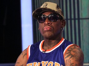 Dennis Rodman Visits The FOX Business Network at FOX Studios on December 9, 2014 in New York City.  (Laura Cavanaugh/Getty Images)