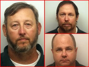 (Clockwise from left) Mark Jones, Kenneth Gardiner and Dominic Lucci are seen in these undated police photos. (Chatham County Sheriff's Office via AP)
