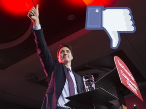 Liberal leader and incoming prime minister Justin Trudeau is seen on stage at Liberal party headquarters in Montreal on Monday, Oct. 19, 2015 after winning the 42nd Canadian general election.