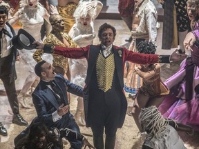 This image released by Twentieth Century Fox shows Hugh Jackman in a scene from "The Greatest Showman." (Niko Tavernise/Twentieth Century Fox via AP)