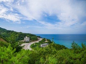 A pleasant hue of turquoise graces the waters of the East Sea (Sea of Japan), as seen from Gangneung's Haslla Art World.
(Getty Images)