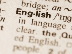 In this stock photo, the definition of the word English is shown in a dictionary.