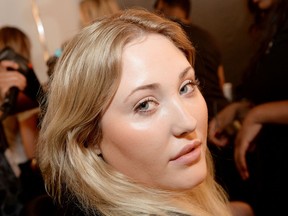 Model Hayley Hasselhoff prepares backstage at the Australian Designer Fashion Show during Spring 2016 New York Fashion Week at Pier 59 on September 10, 2015 in New York City.  (Photo by Ben Gabbe/Getty Images)