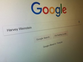 A Google search for Harvey Weinstein is photographed on December 19, 2017.