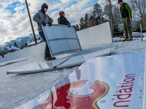 The Fernie, B.C. outdoor skating rink donated by the Calgary Flames Foundation is seen under constructions on Dec. 16, 2017.