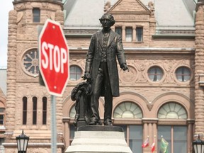 A statute of Sir John A. MacDonald is located at the bottom of Queen's Park Circle at the foot of the Ontario Legislature lawn on Thursday August 24, 2017.