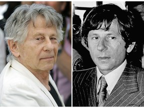This combination of file photos shows director Roman Polanski at the photo call for the film, "Based On A True Story," at the 70th international film festival, Cannes, southern France, on May 27, 2017, left, and Polanski at a Santa Monica, Calif., courthouse on Aug. 8, 1977.