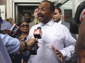 Ledura Watkins greets family and supporters following his release on June 15, 2017 from the Wayne County Jail in Detroit.