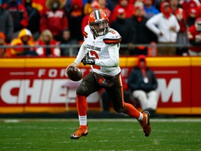 Cleveland Browns' Johnny Manziel rolls out of the pocket at Arrowhead Stadium during the fourth quarter of the game against the Kansas City Chiefs on Dec. 27, 2015 in Kansas City, Mo. (Jamie Squire/Getty Images)