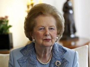 Former Prime Minister Baroness Margaret Thatcher inside 10 Downing Street in London June 8, 2010.    AFP PHOTO/Suzanne Plunket/Pool/File
