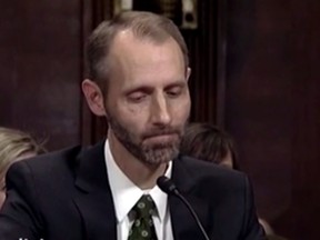 Judicial nominee Matthew Petersen is seen during his confirmation hearing.