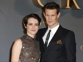 In this Nov. 21, 2017, file photo, actors Claire Foy, left, and Matt Smith pose at the premiere of season two of the Netflix series 'The Crown," in London. Season two will be available on the streaming service on Friday. (Photo by Grant Pollard/Invision/AP, File)
