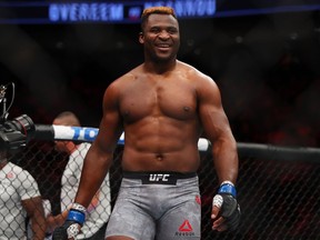 Francis Ngannou of France celebrates his victory over Alistair Overeem of the Netherlands during UFC 218 at Little Ceasars Arena on December 2, 2018 in Detroit, Michigan. (Gregory Shamus/Getty Images)