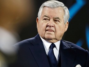 In this Jan. 24, 2016 file photo, Carolina Panthers owner Jerry Richardson watches before the NFL football NFC Championship game against the Arizona Cardinals