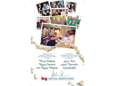 The interior of Conservative Leader Andrew Scheer's Christmas card is seen in this image.